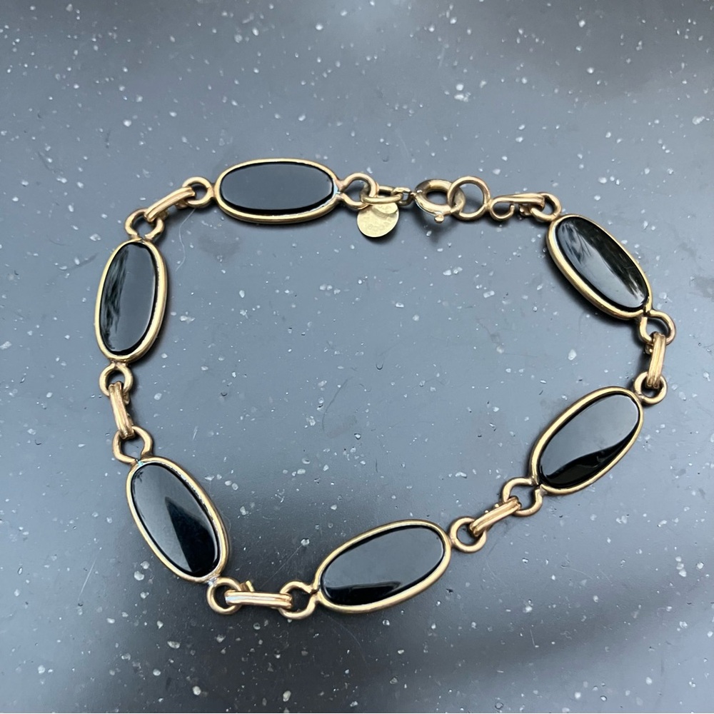 14K Gold Filled Link Black Onyx Bracelet. EUC. - Picture 3 of 6